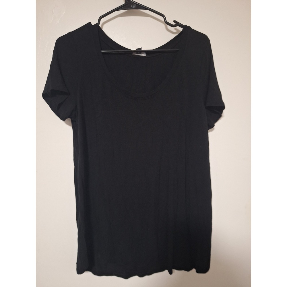 Signature Studio Black Scoop Neck Short Sleeve T-Shirt Top Women Size Large